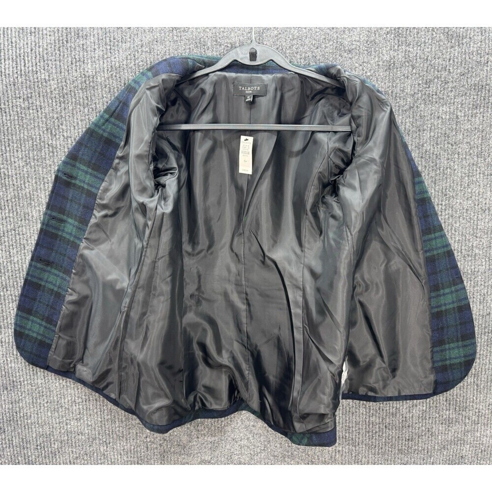 Talbots 6P Green Black Watch Tartan Plaid Long Wool Blend Blazer Jacket NEW - Picture 5 of 11
